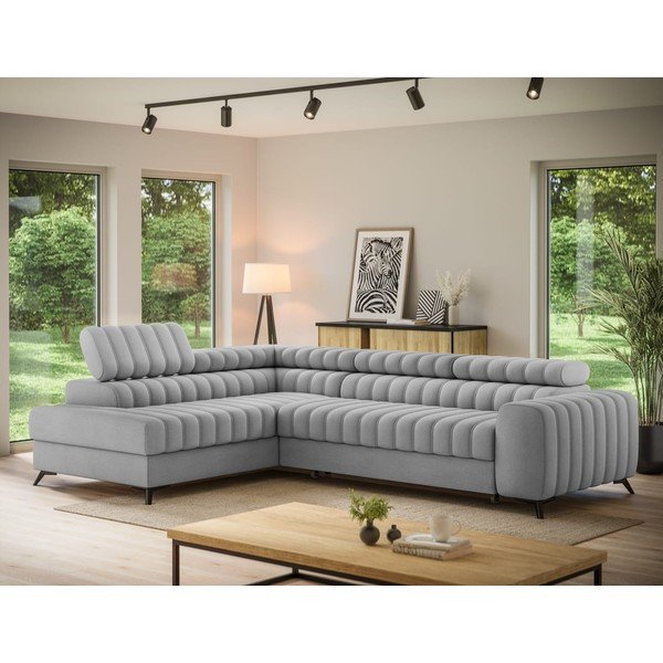 Pilkos spalvos kampinė sofa iš velveto (su kairiuoju kampu/„L“ formos) Kanedo – ELTAP-image-1