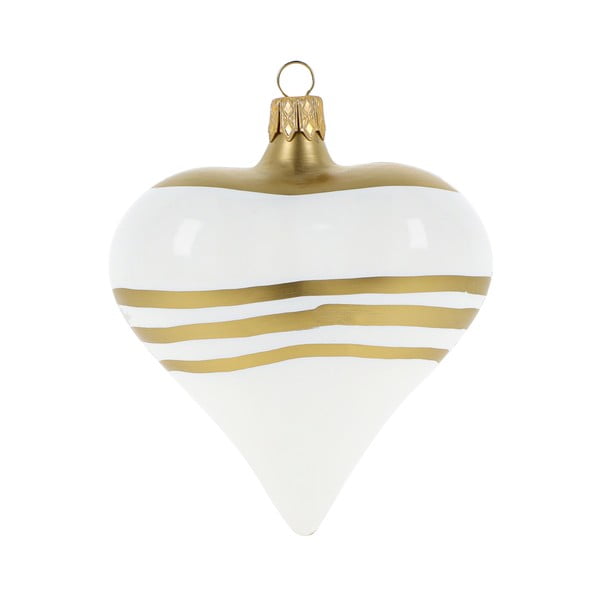 3 baltos ir auksinės spalvos stiklinių širdelės formos kalėdinių dekoracijų rinkinys Ego Dekor