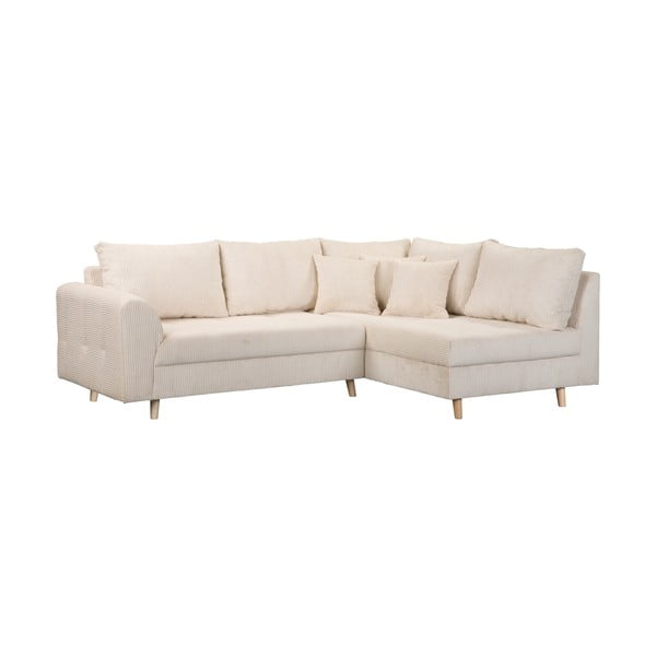 Kampinė sofa kreminės spalvos iš kordinio velveto (su dešiniuoju kampu) Ariella – Ropez-image-2