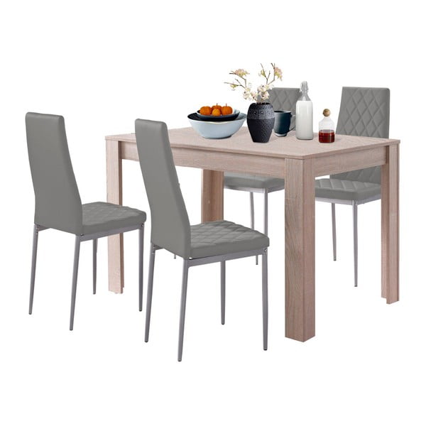Ąžuolinio valgomojo stalo ir 4 pilkų valgomojo kėdžių rinkinys Støraa Lori and Barak, 120 x 80 cm