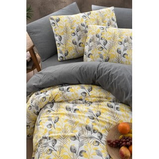 Dvigulė/itin ilga patalynė geltonos spalvos/pilkos spalvos su paklode/4 dalių 200x220 cm Leaves – Mila Home
