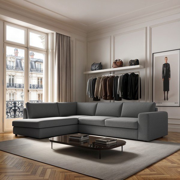 Pilkos spalvos kampinė sofa (su kairiuoju kampu/„L“ formos) Baga – Rodier-image-1