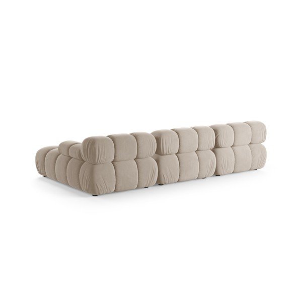 Kreminės spalvos modulinė kampinė sofa iš velveto (su dešiniuoju kampu/su gultu) – Micadoni -image-3