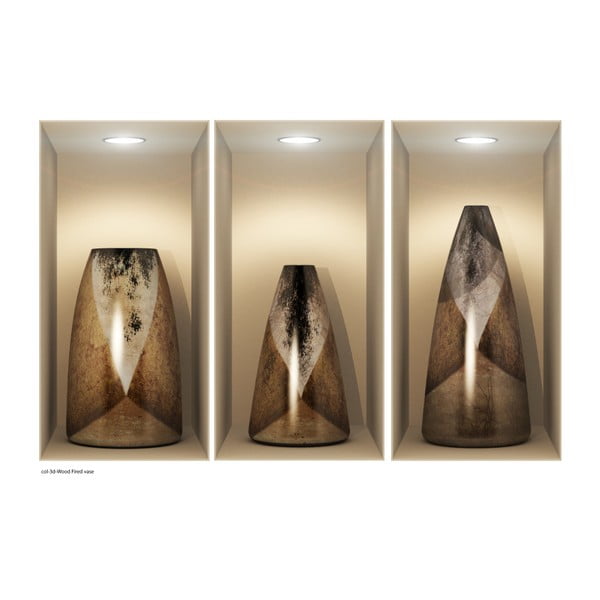 3 lipdukų rinkinys su 3D efektu Ambiance Wooden Vases-image-2