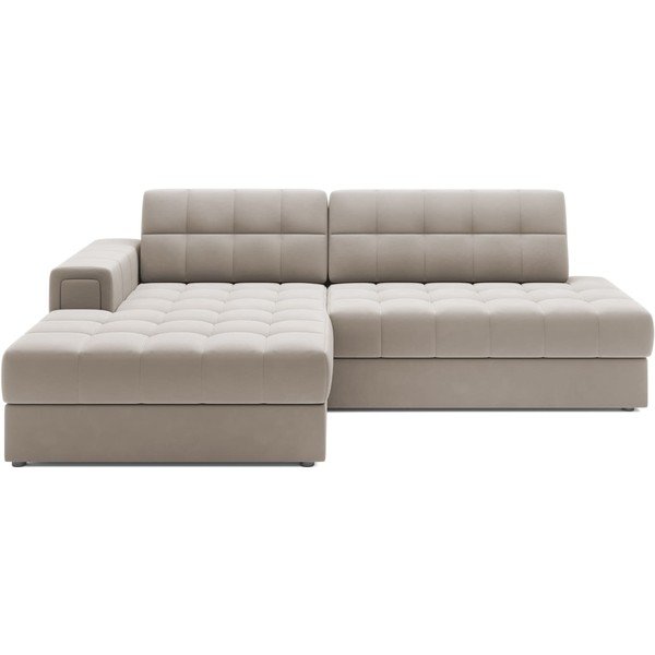 Smėlio spalvos iš velveto sulankstoma kampinė sofa (su kairiuoju kampu/su gultu) Blezalt – ELTAP