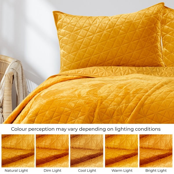 Dygsniuota lovatiesė iš velveto geltonos spalvos 170x210 cm Laila – AmeliaHome-image-4
