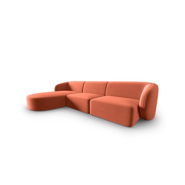 Rožinės spalvos iš velveto kampinė sofa (su kairiuoju kampu/su gultu) Paolo – Milo Casa-image-1