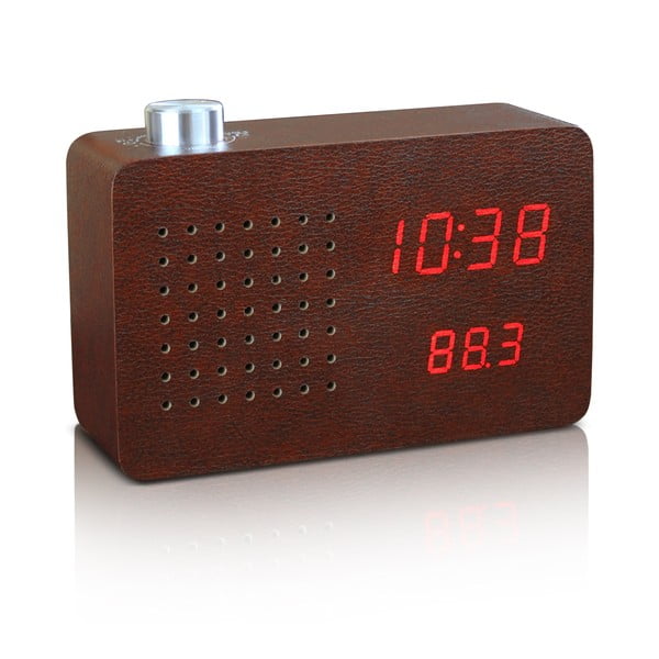 Tamsiai rudas žadintuvas su raudonu LED ekranu ir radijo imtuvu "Gingko Radio Click Clock