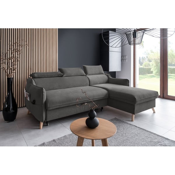 Sulankstoma kampinė sofa iš velveto tamsiai pilkos spalvos (su dešiniuoju kampu) Sweet Harmony – Miuform-image-3