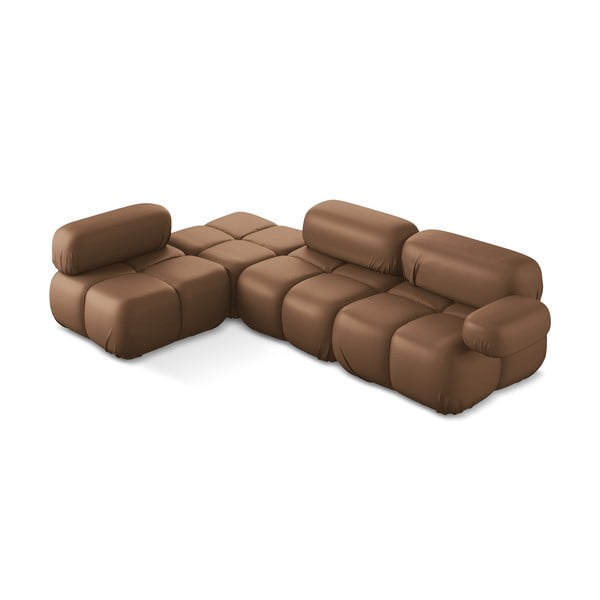 Rudos spalvos iš dirbtinės odos modulinė kampinė sofa (su kairiuoju kampu) Lokua – Makamii-image-1
