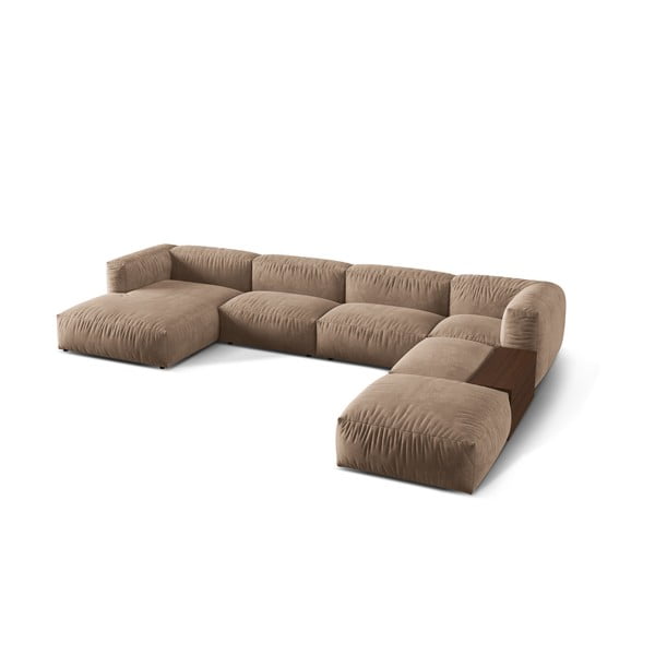 Šviesiai rudos spalvos iš velveto modulinė kampinė sofa (su dešiniuoju kampu/„U“ formos) Martina – Micadoni -image-2