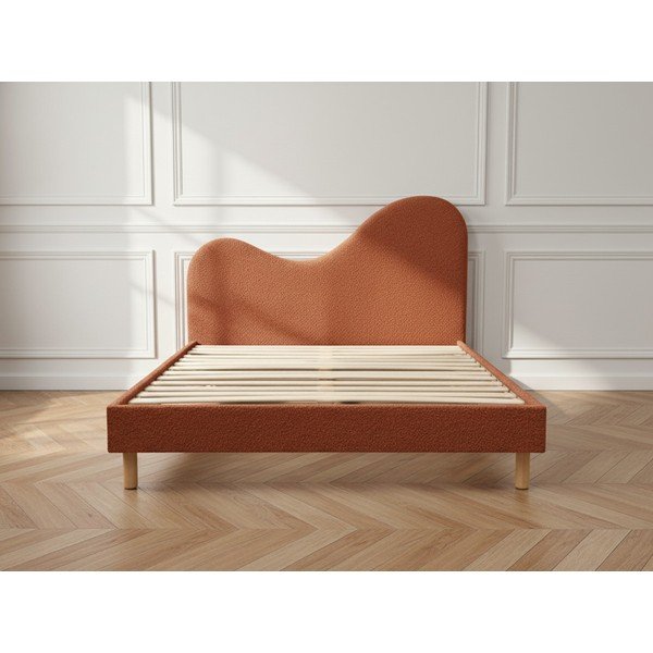 Terakotos spalvos iš audinio dvigulė lova audiniu dengta su lovos grotelėmis 180x200 cm Celina – Bobochic Paris-image-3
