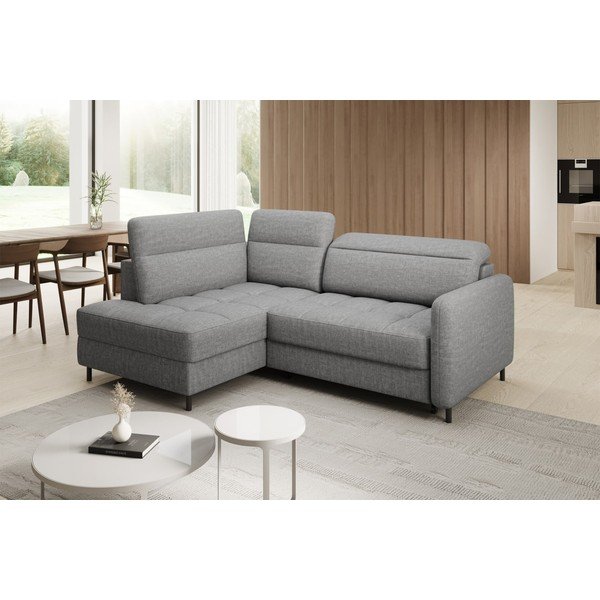 Pilkos spalvos iš velveto sulankstoma/su sandėliavimo vieta kampinė sofa (su kairiuoju kampu/„L“ formos) Barea – ELTAP-image-1