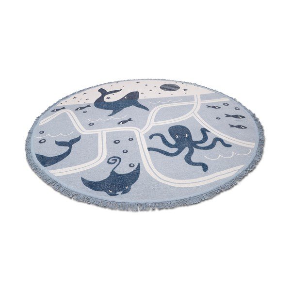 Mėlynas rankų darbo medvilninis vaikiškas kilimas Nattiot Little Deep Blue, ø 120 cm-image-3