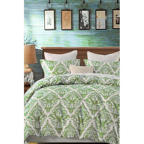 Iš ranforce medvilnės dvigulė/itin ilga patalynė žalios spalvos/pilkos spalvos su paklode/4 dalių 200x220 cm Damask – Mila Home