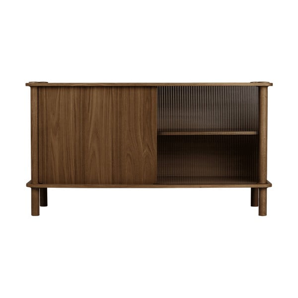 Rudos spalvos iš ąžuolo masyvo vitrina su stumdomomis durimis 135x73,5x48 cm Italic – UMAGE