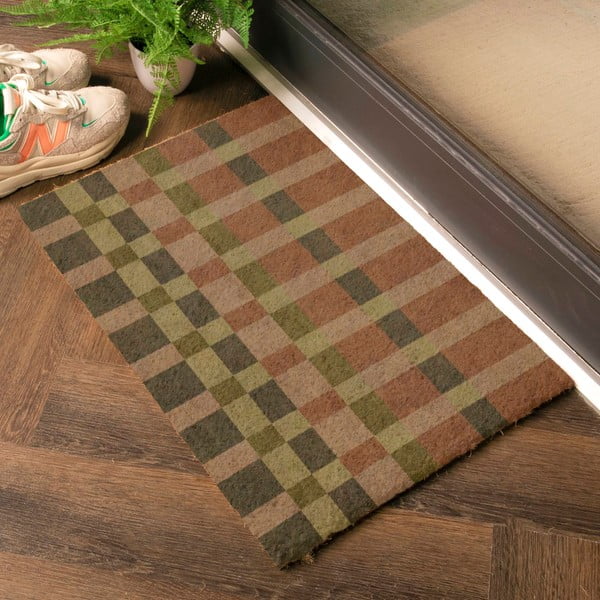 Iš kokoso pluošto grindų kilimėlis 40x60 cm Pink and Blue Check – Artsy Doormats-image-1