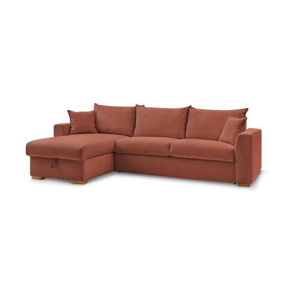 Iš kordinio velveto sulankstoma kampinė sofa raudonos plytų spalvos (kintama) Augustin – Bobochic Paris-image-3