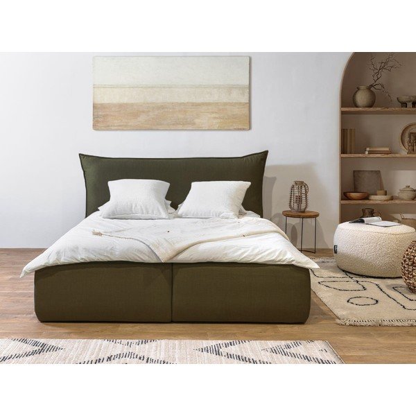 Dvigulė lova tamsiai žalios spalvos audiniu dengta su sandėliavimo vieta su lovos grotelėmis 180x200 cm Jade – Bobochic Paris-image-1