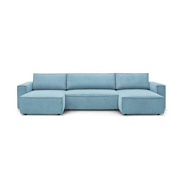 Sulankstoma kampinė sofa šviesiai mėlynos spalvos iš kordinio velveto („U“ formos) Nihad – Bobochic Paris