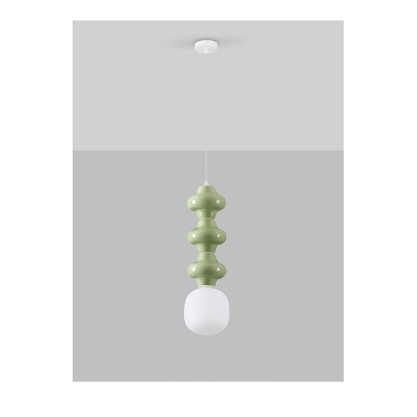 Baltos spalvos/šviesiai žalios spalvos iš keramikos kabantis šviestuvas ø 18 cm su stiklo gaubtu Clio – Nova Luce-image-3