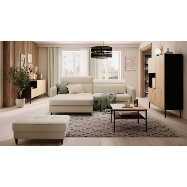 Smėlio spalvos iš velveto sulankstoma/su sandėliavimo vieta kampinė sofa (su kairiuoju kampu/su gultu) Gomsi – ELTAP-image-1