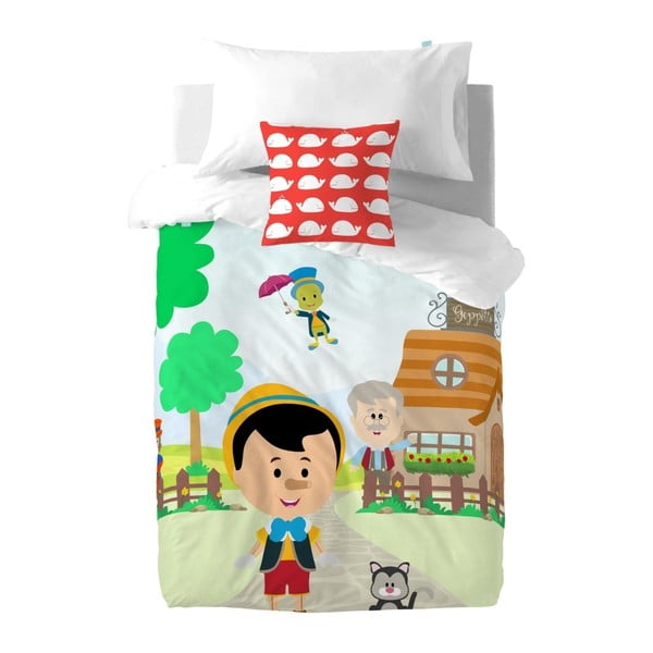 Vaikiška medvilninė antklodė ir pagalvė "Ponas Lapė Pinokio", 140 x 200 cm