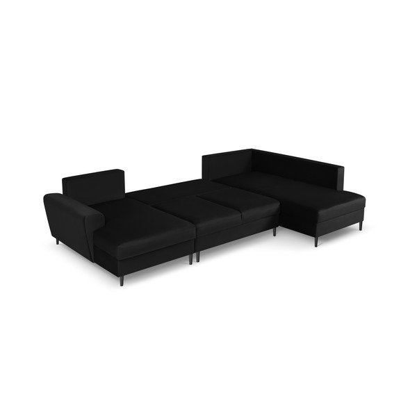 Juodos spalvos iš velveto sulankstoma/su sandėliavimo vieta kampinė sofa (su dešiniuoju kampu/„U“ formos) Kyoto – Cosmopolitan Design-image-2