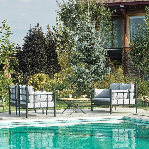 Sodo poilsio baldų komplektas juodos spalvos/šviesiai pilkos spalvos 4 žmonėms Lalas – Floriane Garden-image-4