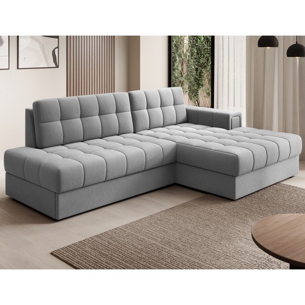 Pilkos spalvos iš velveto sulankstoma kampinė sofa (su dešiniuoju kampu/su gultu) Blezalt – ELTAP-image-3