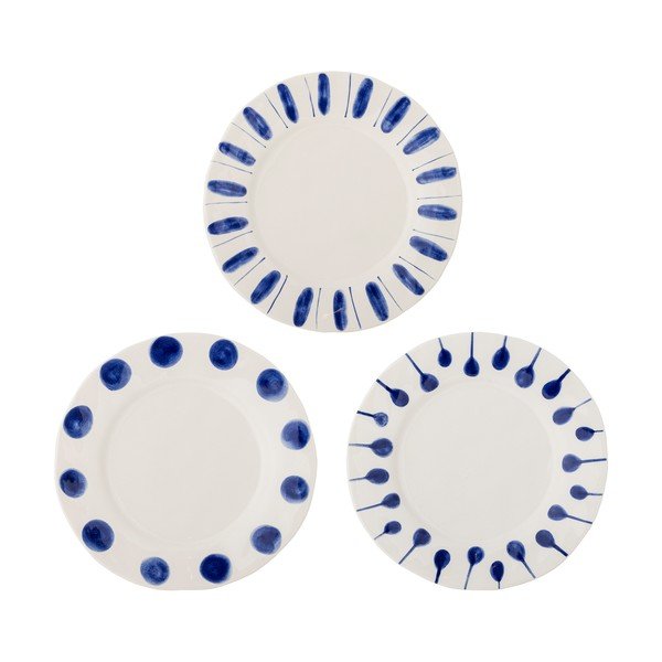 Baltos spalvos/mėlynos spalvos iš akmens masės lėkštės 3 vnt. ø 28 cm Linora – Bloomingville