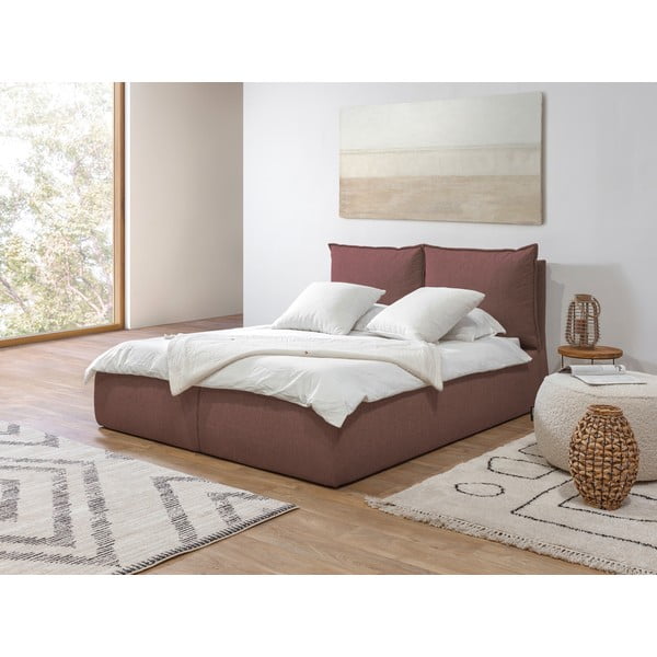 Dvigulė lova rožinės spalvos audiniu dengta su sandėliavimo vieta su lovos grotelėmis 160x200 cm Garance – Bobochic Paris-image-4