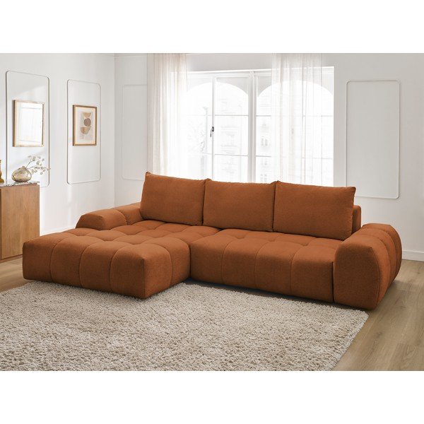 Terakotos spalvos iš šenilinio audinio sulankstoma/su sandėliavimo vieta kampinė sofa (su kairiuoju kampu/su gultu) Everest – Bobochic Paris-image-1