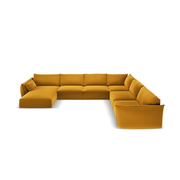 Garstyčių spalvos iš velveto kampinė sofa (su dešiniuoju kampu/„U“ formos) Vanda – Mazzini Sofas