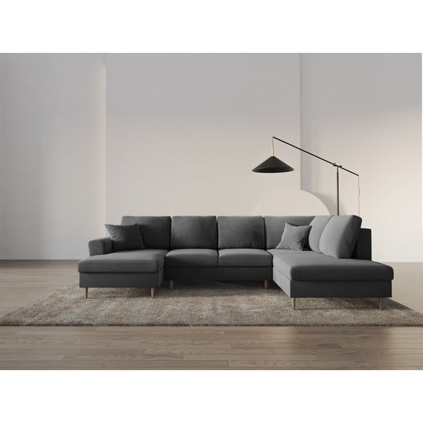 Šviesiai pilkos spalvos iš velveto sulankstoma/su sandėliavimo vieta kampinė sofa (su dešiniuoju kampu/„U“ formos) Kyoto – Cosmopolitan Design-image-1