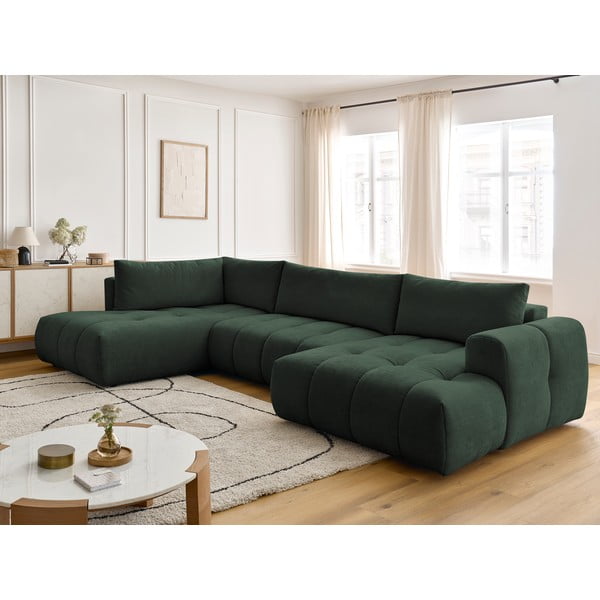 Žalios spalvos sulankstoma/su sandėliavimo vieta kampinė sofa (su kairiuoju kampu/„U“ formos) Fuji – Bobochic Paris-image-1