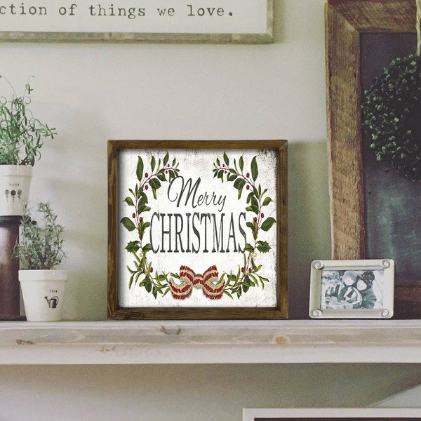 Paveikslas pušies medžio rėme Christmas Leaf, 34 x 34 cm-image-1