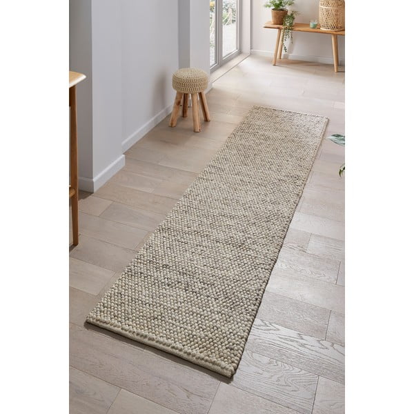 Rankų darbo iš vilnos mišinio kilimas šviesiai pilkos spalvos 60x230 cm Minerals – Flair Rugs-image-1