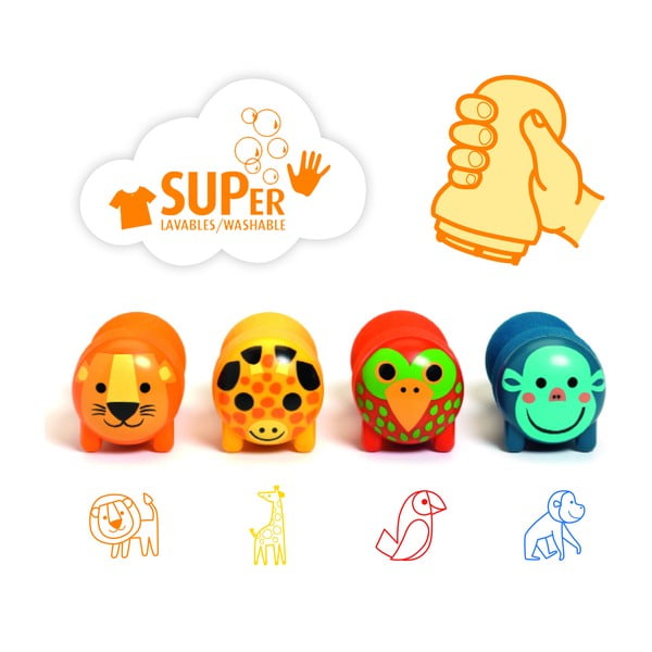 4 vaikiškų antspaudų rinkiniai Safari zvířátka - Djeco-image-1