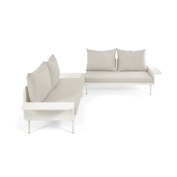 Balta aliuminio sodo kampinė sofa su stalu Kave Home Zaltana-image-2