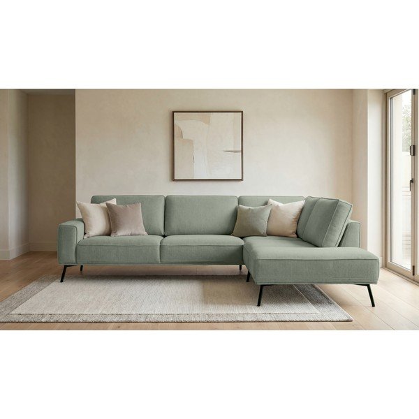 Žalios spalvos kampinė sofa iš šenilinio audinio (su dešiniuoju kampu/„L“ formos) Amsterdam – Scandic-image-1