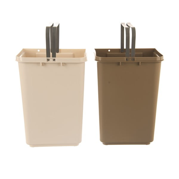 Iš plastiko šiukšliadėžė baltos spalvos/smėlio spalvos 2x20 l rūšiavimui Duo Dust – Orion-image-1