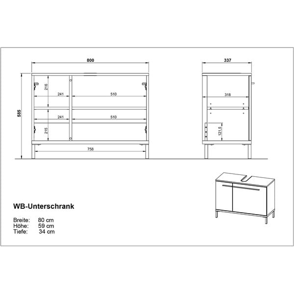Tamsiai pilka ąžuolinė spintelė po praustuvu 80x59 cm Yonkers - Germania-image-4