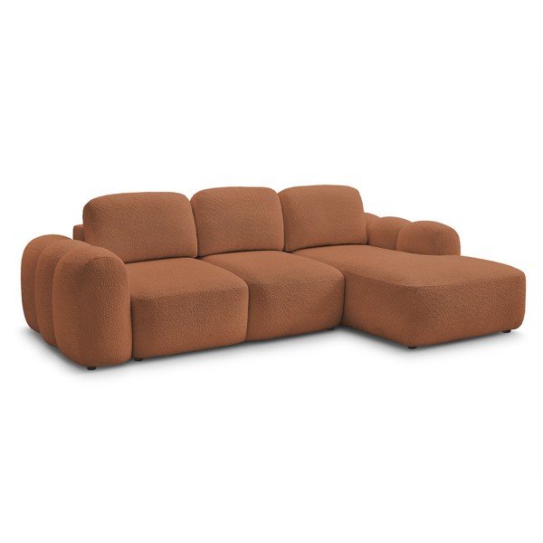 Oranžinės spalvos sulankstoma/su sandėliavimo vieta kampinė sofa iš boucle (su dešiniuoju kampu/su gultu) Montaigne – Bobochic Paris-image-2