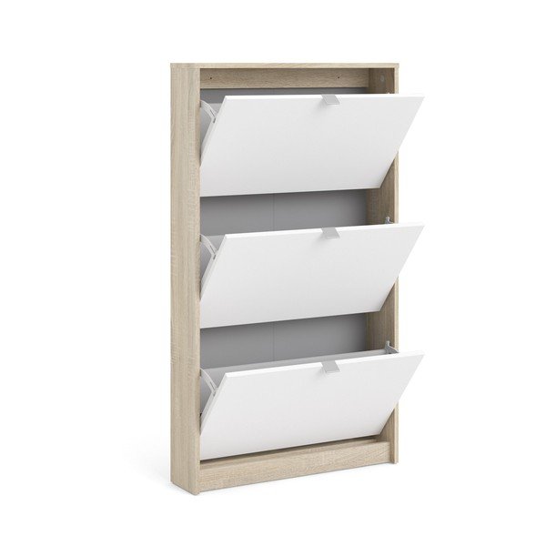 Atlenkiama spintelė batams baltos spalvos/natūralios spalvos iš ąžuolo Shoes – Tvilum-image-4
