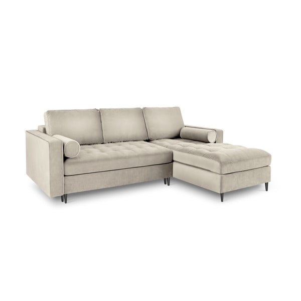 Smėlio spalvos aksominė kampinė sofa-lova Milo Milo Santo, kampas dešinėje-image-3