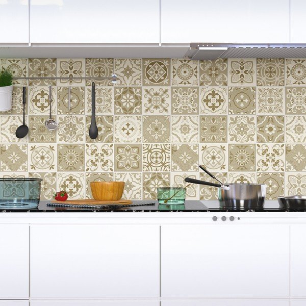 60 sieninių lipdukų rinkinys Ambiance Wall Decal Cement Tiles Fortunato, 15 x 15 cm-image-1