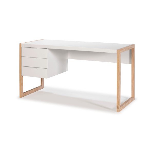 Baltas rašomasis stalas su pušies medienos kojomis Marckeric Frank-image-3