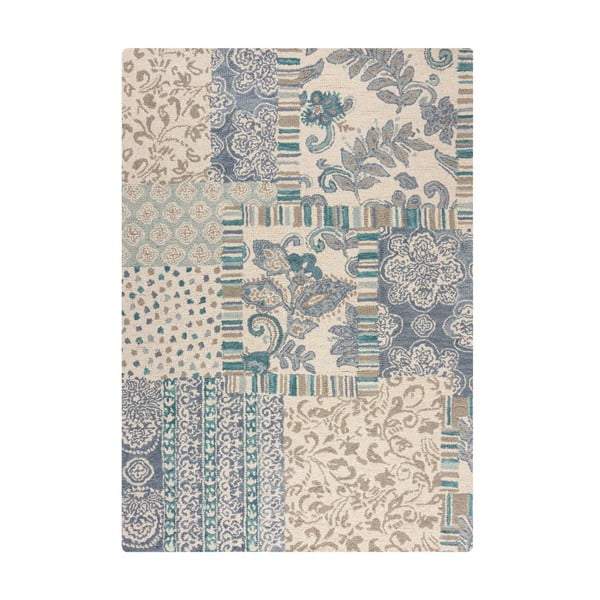 Rankų darbo mėlynos spalvos/smėlio spalvos iš vilnos kilimas 120x170 cm Eloise Patchwork – Flair Rugs