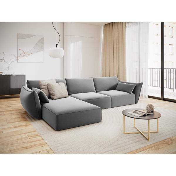 Šviesiai pilkos spalvos iš velveto kampinė sofa (su kairiuoju kampu/su gultu) Vanda – Mazzini Sofas-image-1